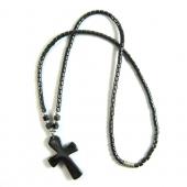 18inch Hematite Cross Pendant Stone Strands Necklace